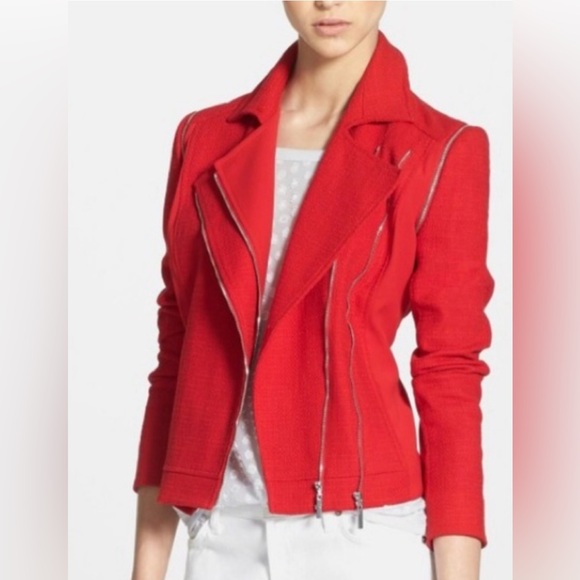 1. State Red Tweed Convertible Double Zip Moto Jacket Vest Size 2 - Picture 3 of 13